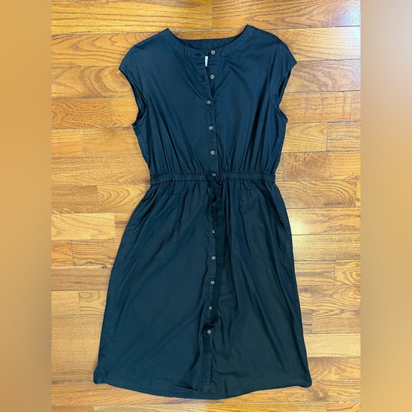 LOFT Black Button-Front Tie Waist Shirt Dress Women’s 10P Preowned - Picture 2 of 9
